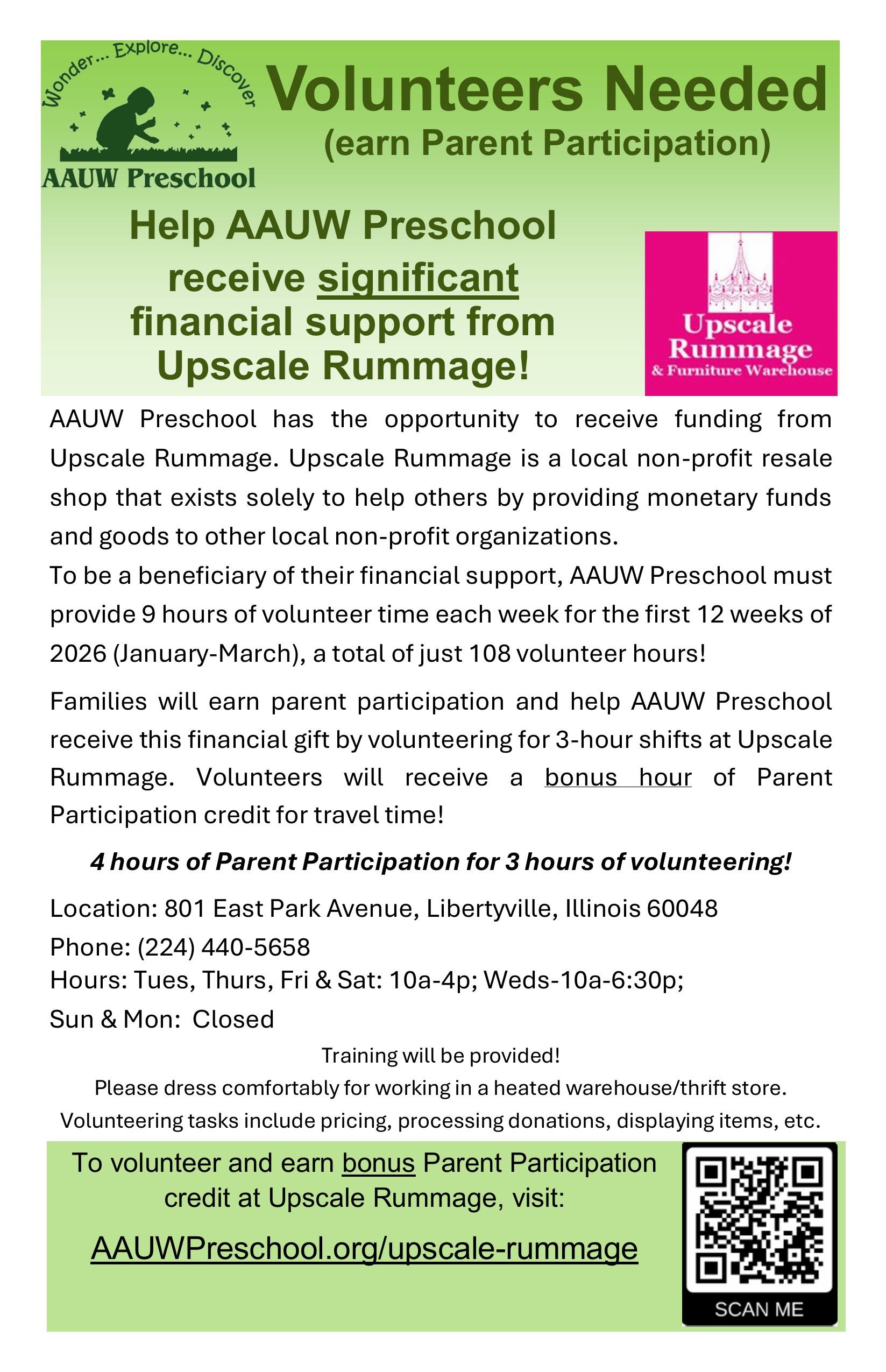 Upscale Rummage Volunteer Flyer